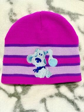 2003 VTG Blues Clues Magenta/Purple Striped Embroidered Toddler Knit Beanie/EUC